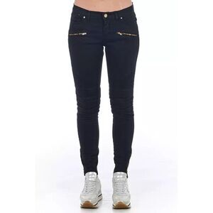 Frankie Morello Stylish Fitted Casual Pants with Zipper Details Women Black